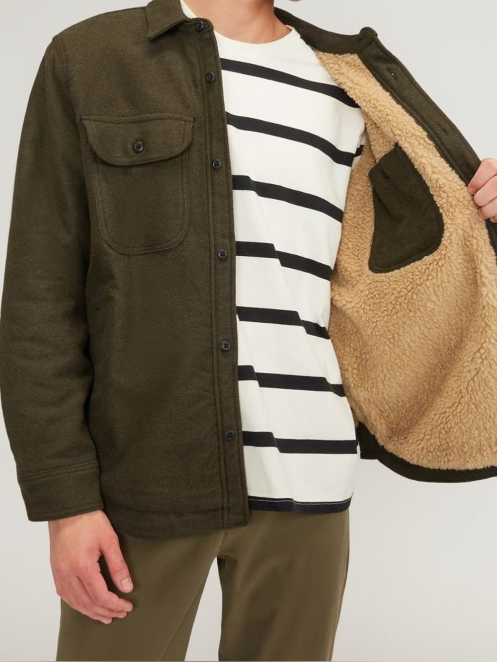 NWT Everlane The ReNew Fleece Lined Heavyweight Overshirt in Heathered Green L